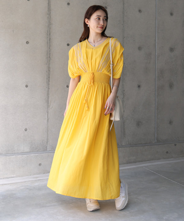 【S・Mサイズ展開】フロント刺繍ウエストシャーリングワンピース