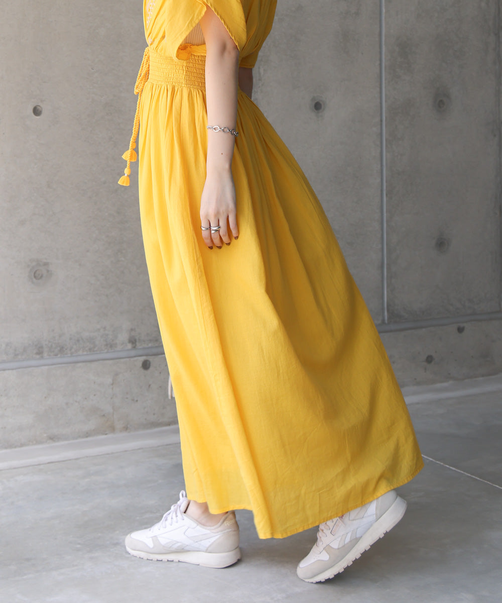 【S・Mサイズ展開】フロント刺繍ウエストシャーリングワンピース