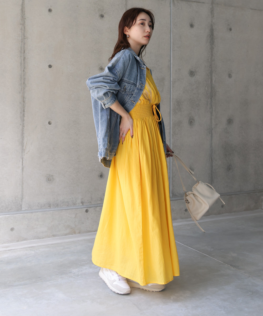 【S・Mサイズ展開】フロント刺繍ウエストシャーリングワンピース