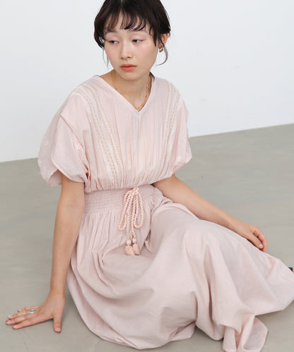 フロント刺繍ウエストシャーリングワンピース