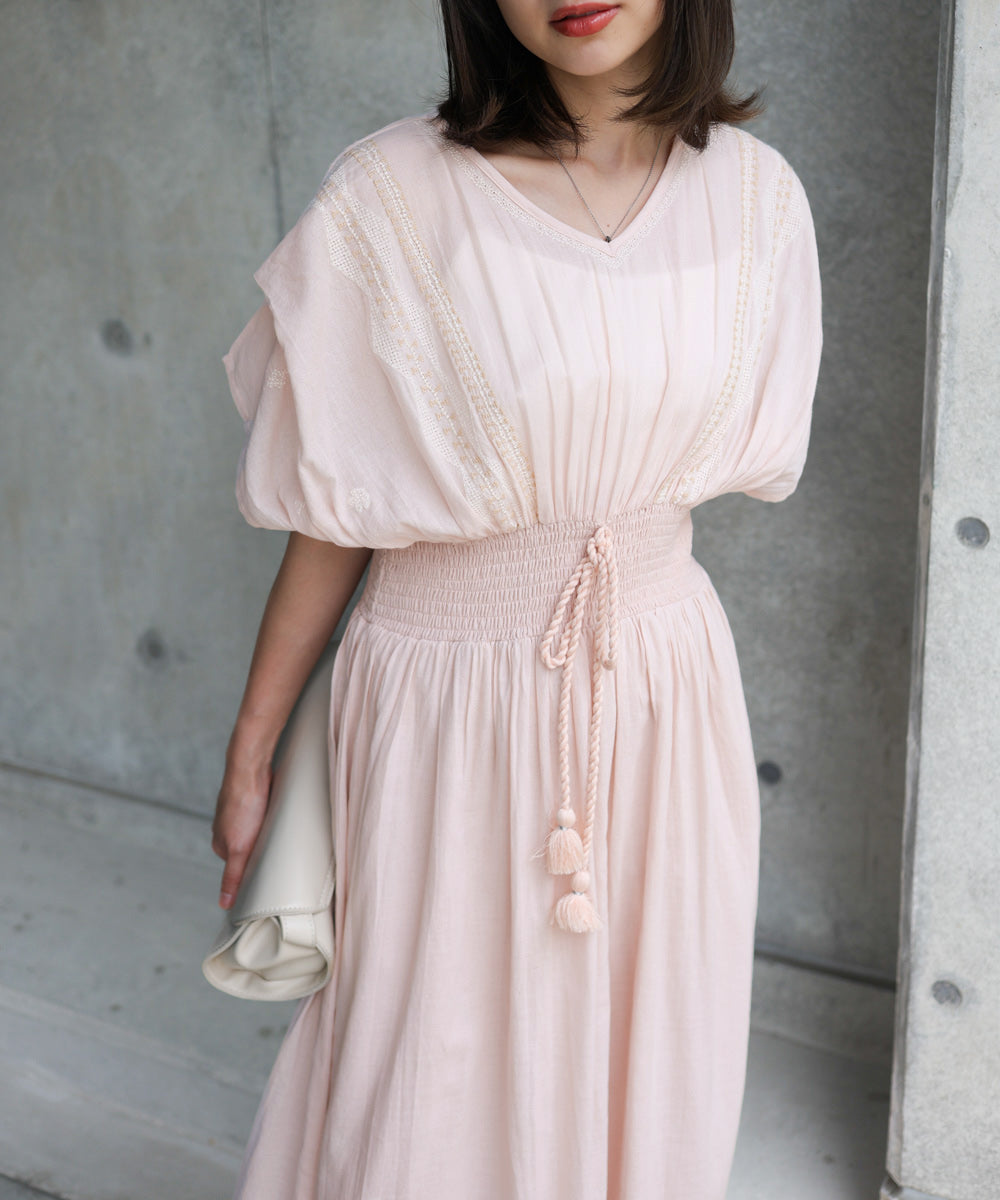 フロント刺繍ウエストシャーリングワンピース