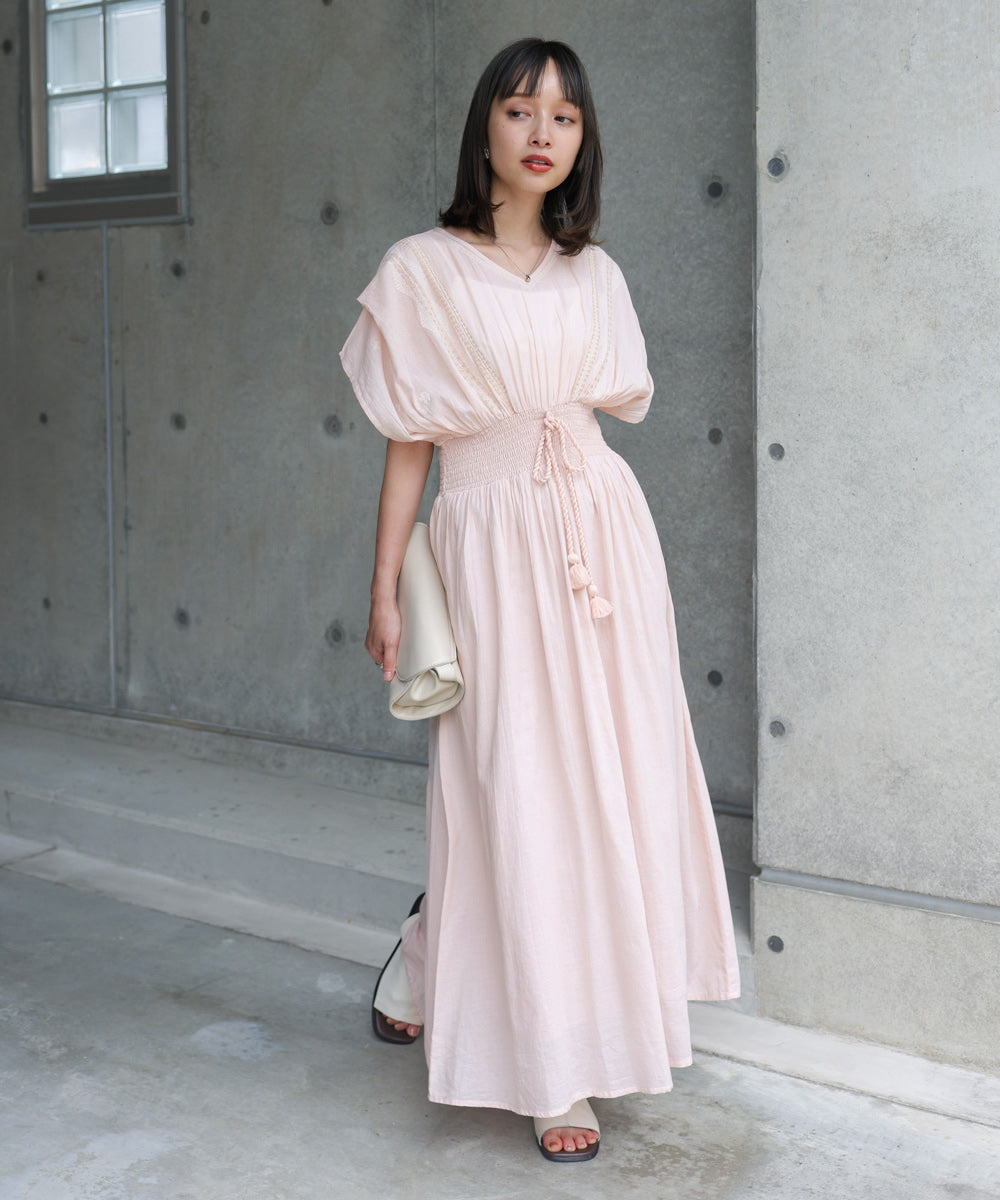 フロント刺繍ウエストシャーリングワンピース