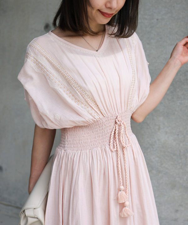 フロント刺繍ウエストシャーリングワンピース