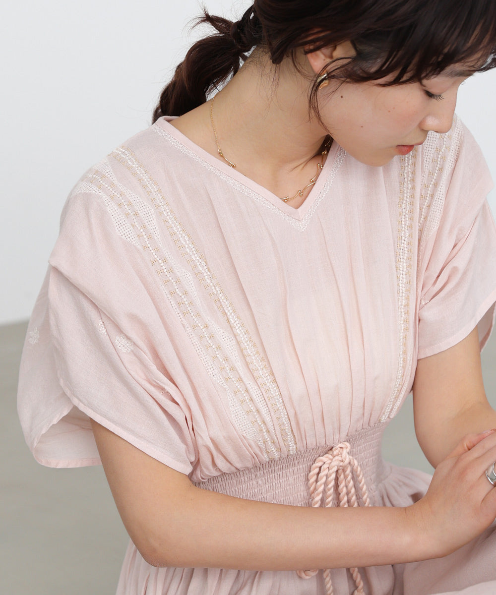 フロント刺繍ウエストシャーリングワンピース