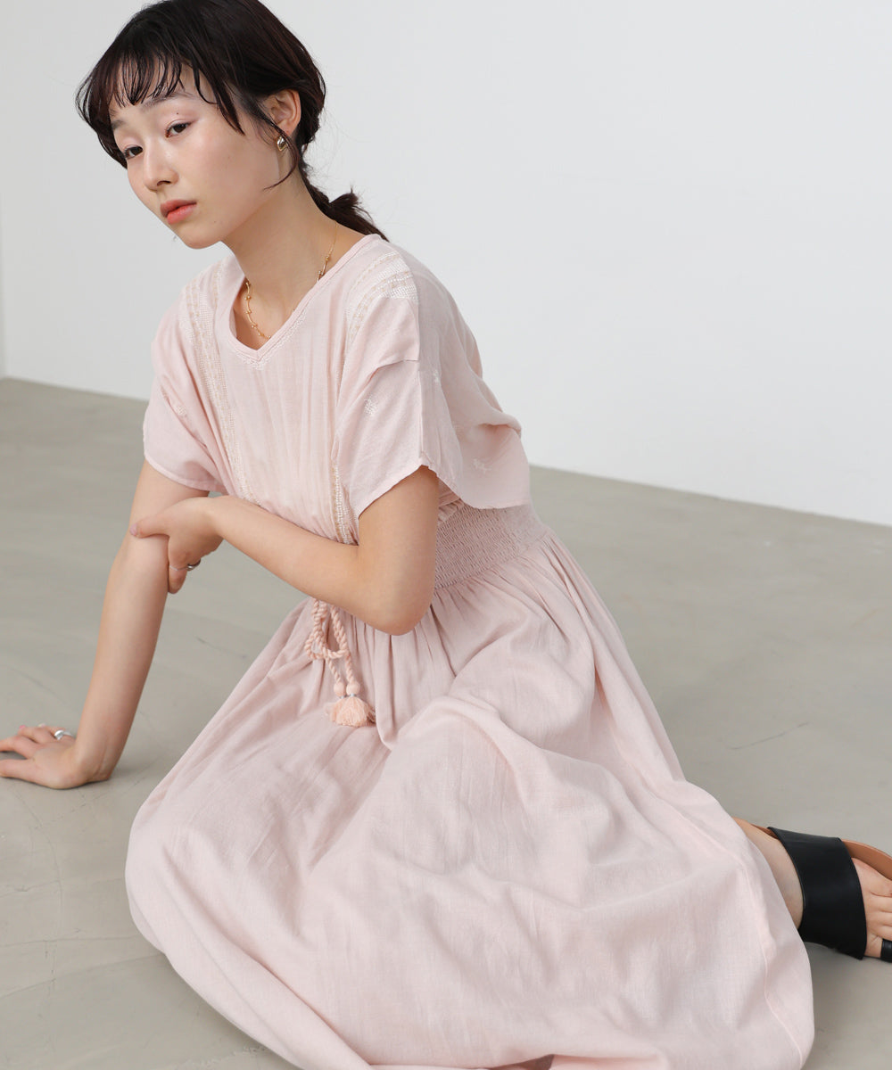 フロント刺繍ウエストシャーリングワンピース