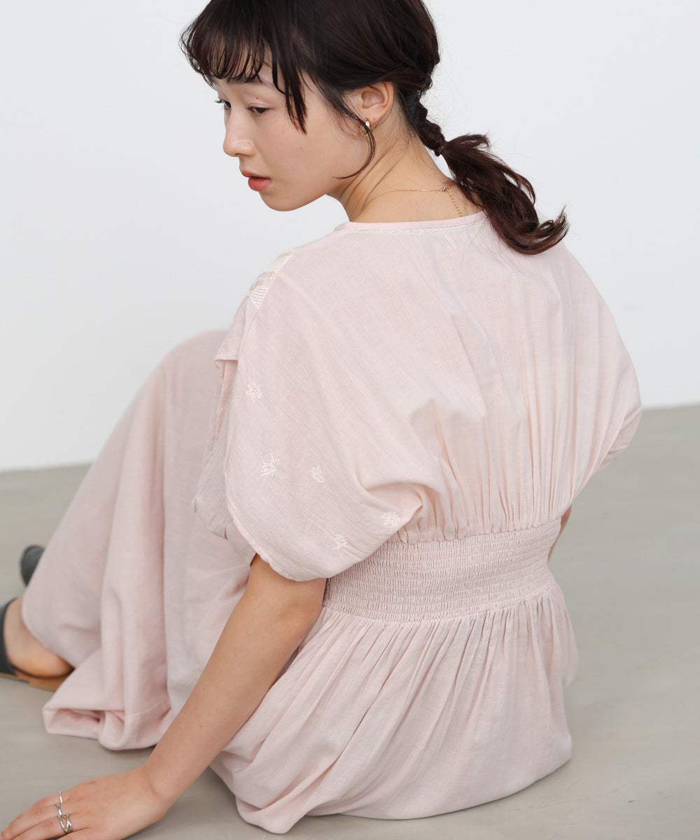 フロント刺繍ウエストシャーリングワンピース