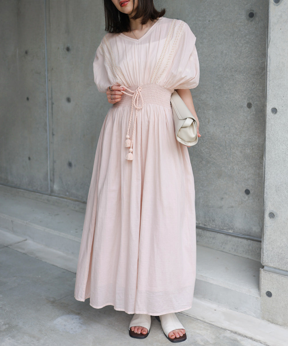 フロント刺繍ウエストシャーリングワンピース