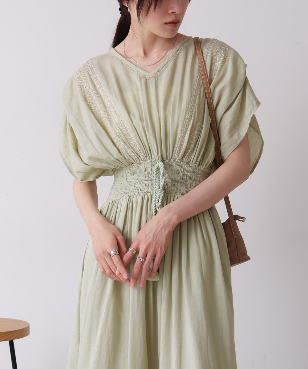 【S・Mサイズ展開】フロント刺繍ウエストシャーリングワンピース