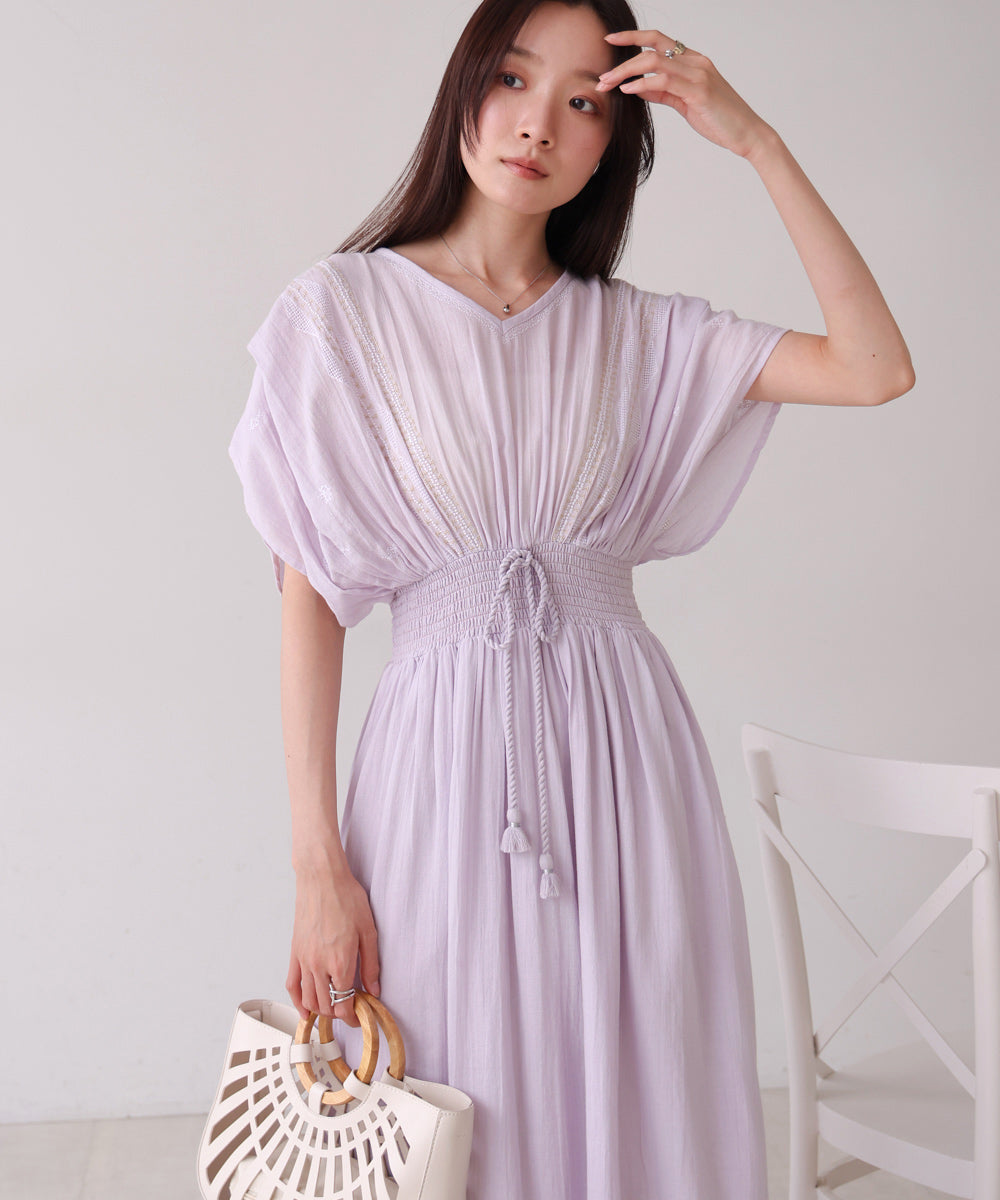 【S・Mサイズ展開】フロント刺繍ウエストシャーリングワンピース