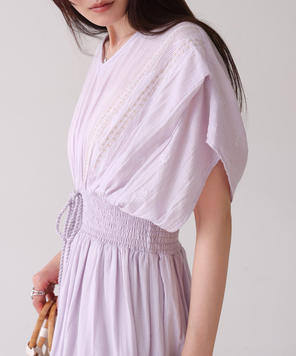 【S・Mサイズ展開】フロント刺繍ウエストシャーリングワンピース