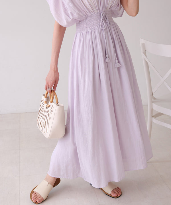 【S・Mサイズ展開】フロント刺繍ウエストシャーリングワンピース