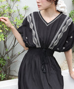 【S・Mサイズ展開】フロント刺繍ウエストシャーリングワンピース