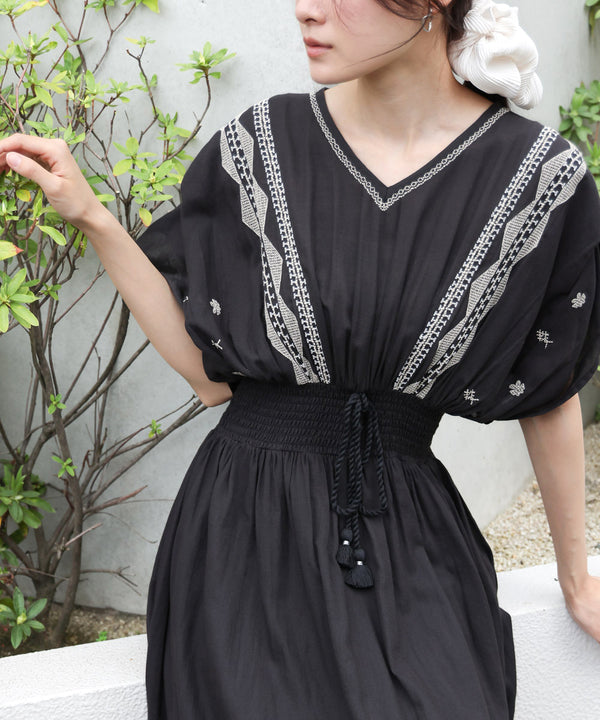 【S・Mサイズ展開】フロント刺繍ウエストシャーリングワンピース