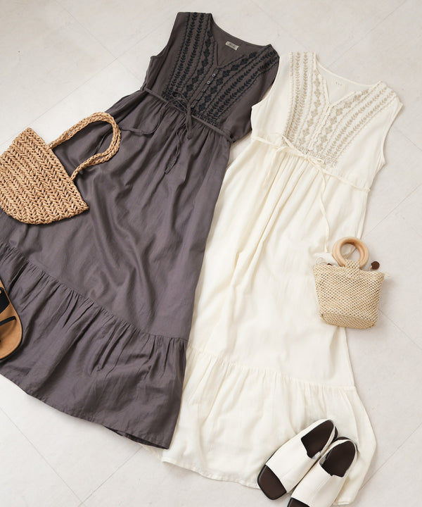 【S・Mサイズ展開】パネル刺繍ノースリワンピース