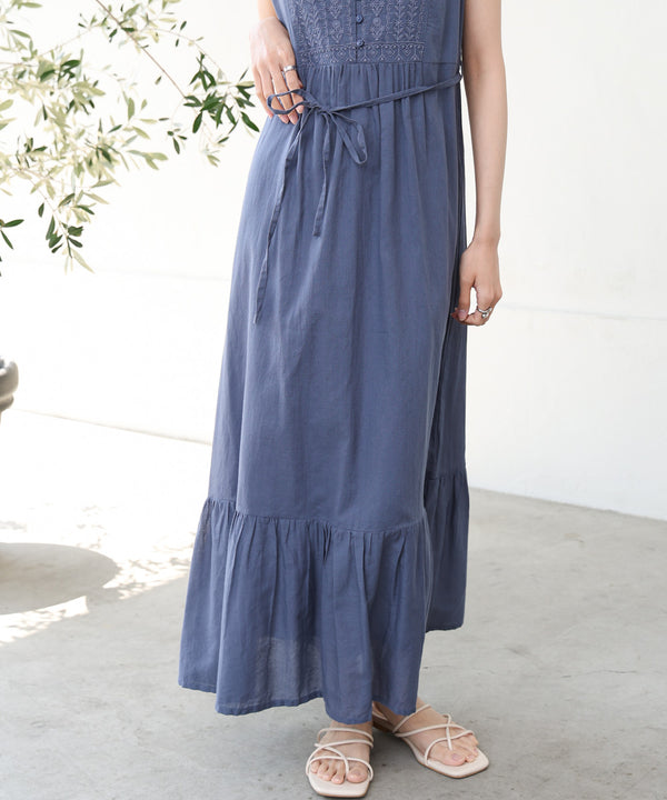 【S・Mサイズ展開】パネル刺繍ノースリワンピース