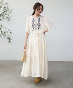 【S・Mサイズ展開】袖フレア－ティアード刺繍ワンピース