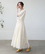 【S・Mサイズ展開】袖フレア－ティアード刺繍ワンピース