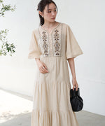 【S・Mサイズ展開】袖フレア－ティアード刺繍ワンピース