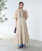 【S・Mサイズ展開】袖フレア－ティアード刺繍ワンピース