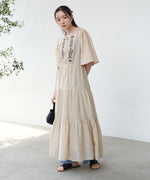 【S・Mサイズ展開】袖フレア－ティアード刺繍ワンピース