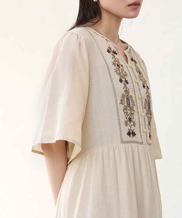 【S・Mサイズ展開】袖フレア－ティアード刺繍ワンピース