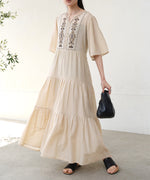 【S・Mサイズ展開】袖フレア－ティアード刺繍ワンピース