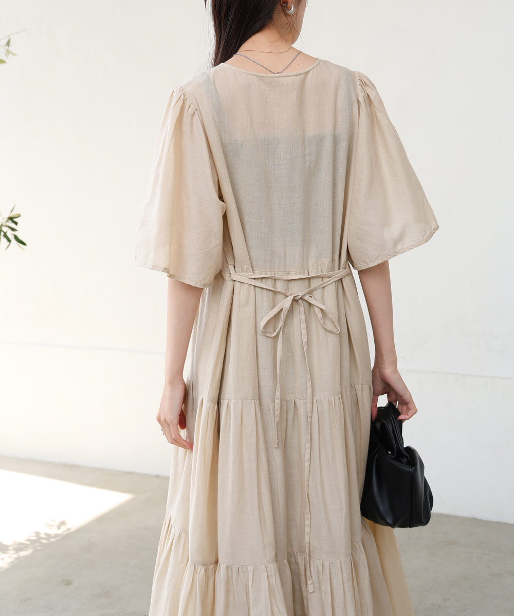 【S・Mサイズ展開】袖フレア－ティアード刺繍ワンピース