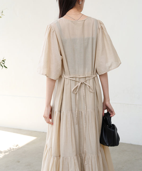 【S・Mサイズ展開】袖フレア－ティアード刺繍ワンピース