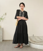 【S・Mサイズ展開】袖フレア－ティアード刺繍ワンピース