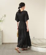 【S・Mサイズ展開】袖フレア－ティアード刺繍ワンピース