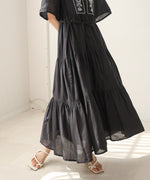 【S・Mサイズ展開】袖フレア－ティアード刺繍ワンピース