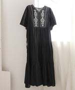 【S・Mサイズ展開】袖フレア－ティアード刺繍ワンピース