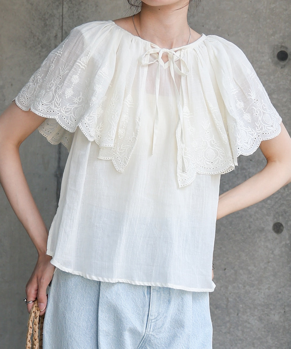 コットンボイルパンチングレースブラウス