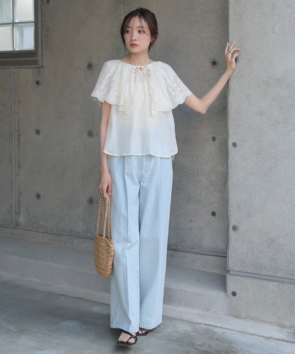 コットンボイルパンチングレースブラウス