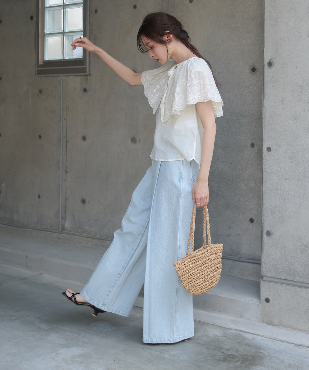 コットンボイルパンチングレースブラウス