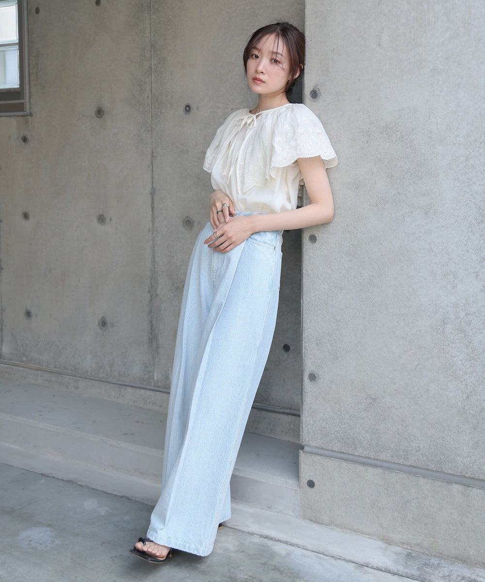 コットンボイルパンチングレースブラウス