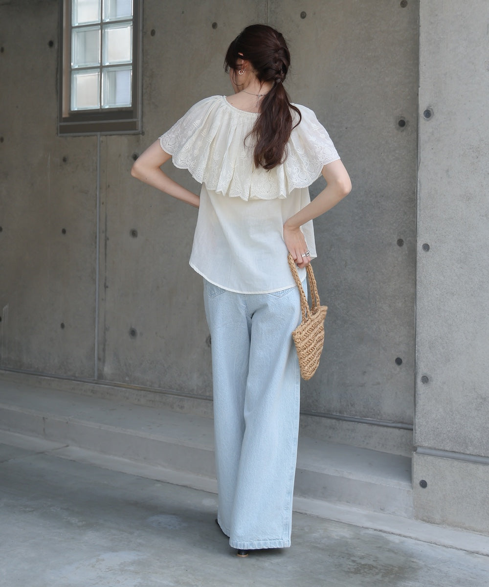 コットンボイルパンチングレースブラウス
