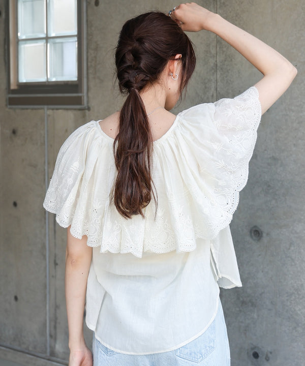コットンボイルパンチングレースブラウス