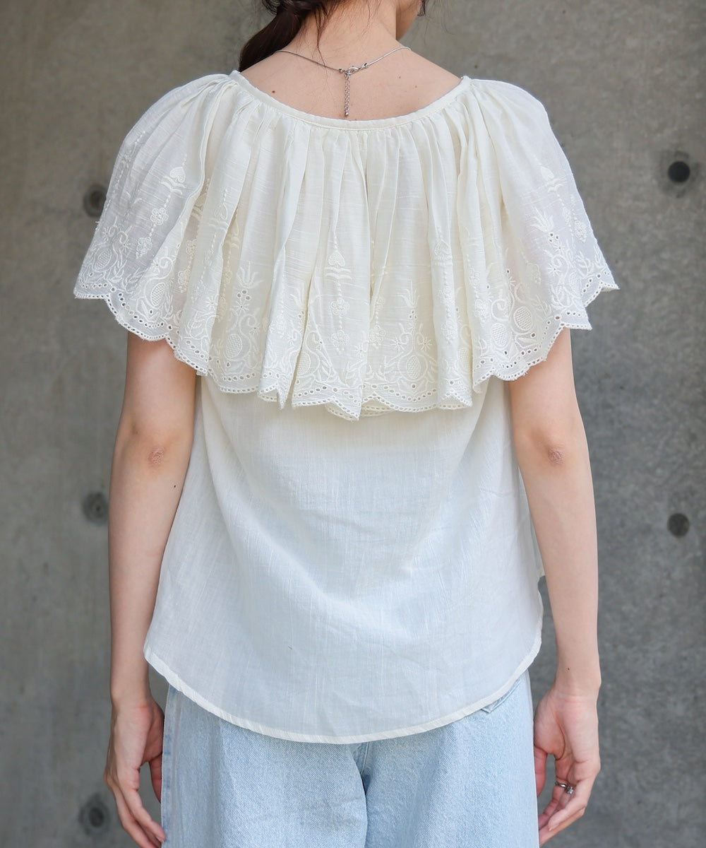 コットンボイルパンチングレースブラウス