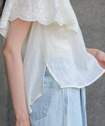 コットンボイルパンチングレースブラウス