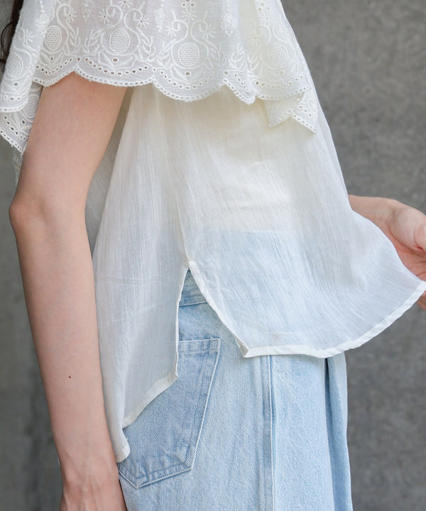 コットンボイルパンチングレースブラウス