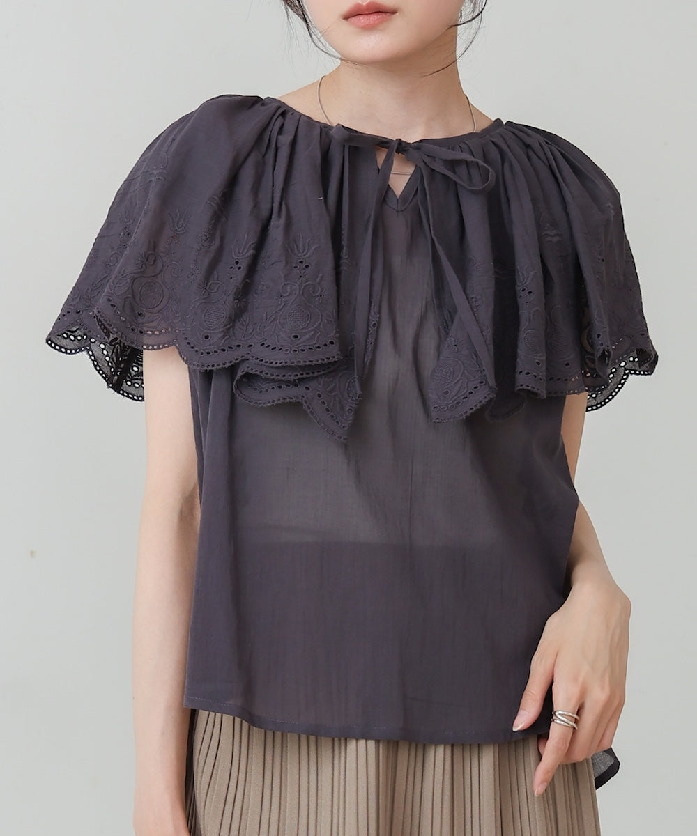 コットンボイルパンチングレースブラウス