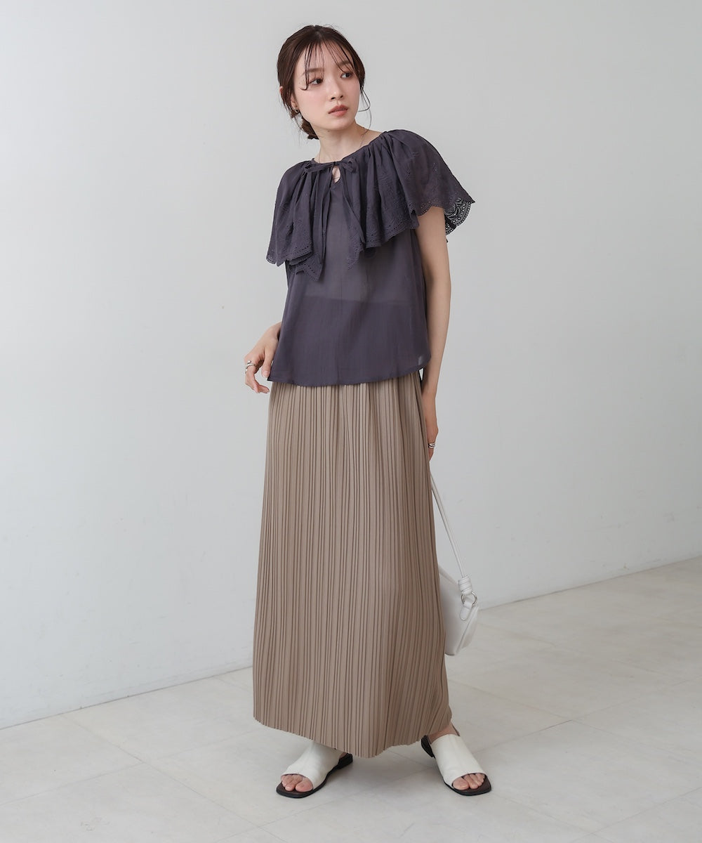 コットンボイルパンチングレースブラウス