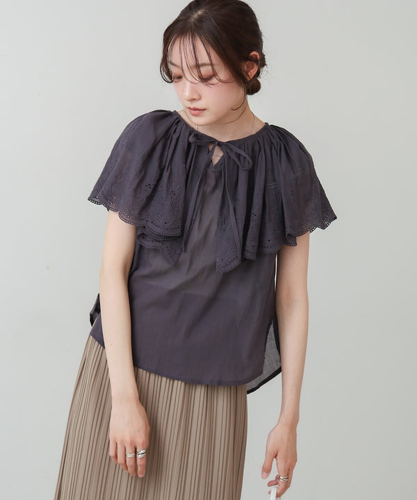 コットンボイルパンチングレースブラウス