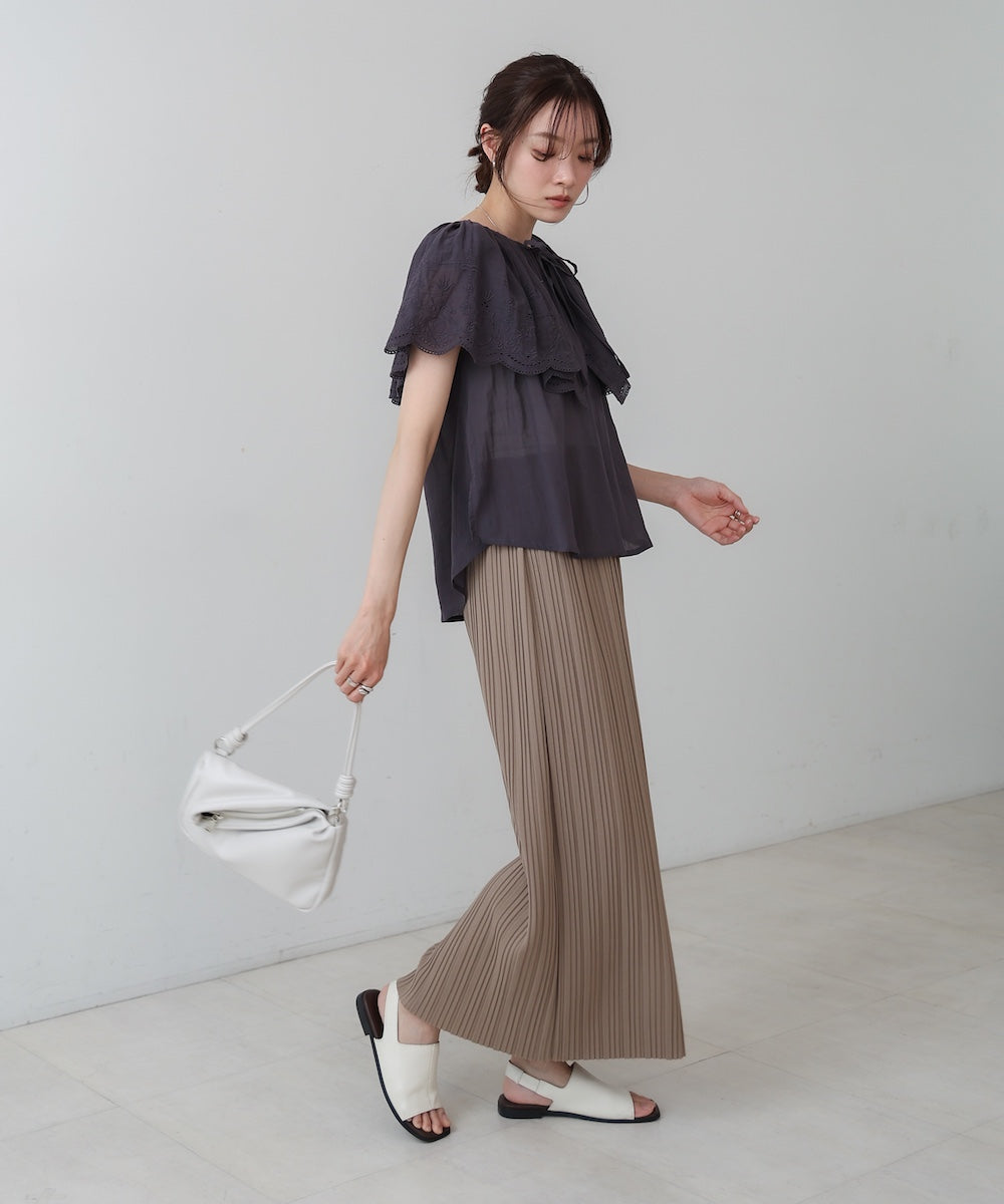 コットンボイルパンチングレースブラウス