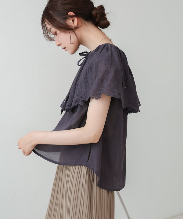 コットンボイルパンチングレースブラウス