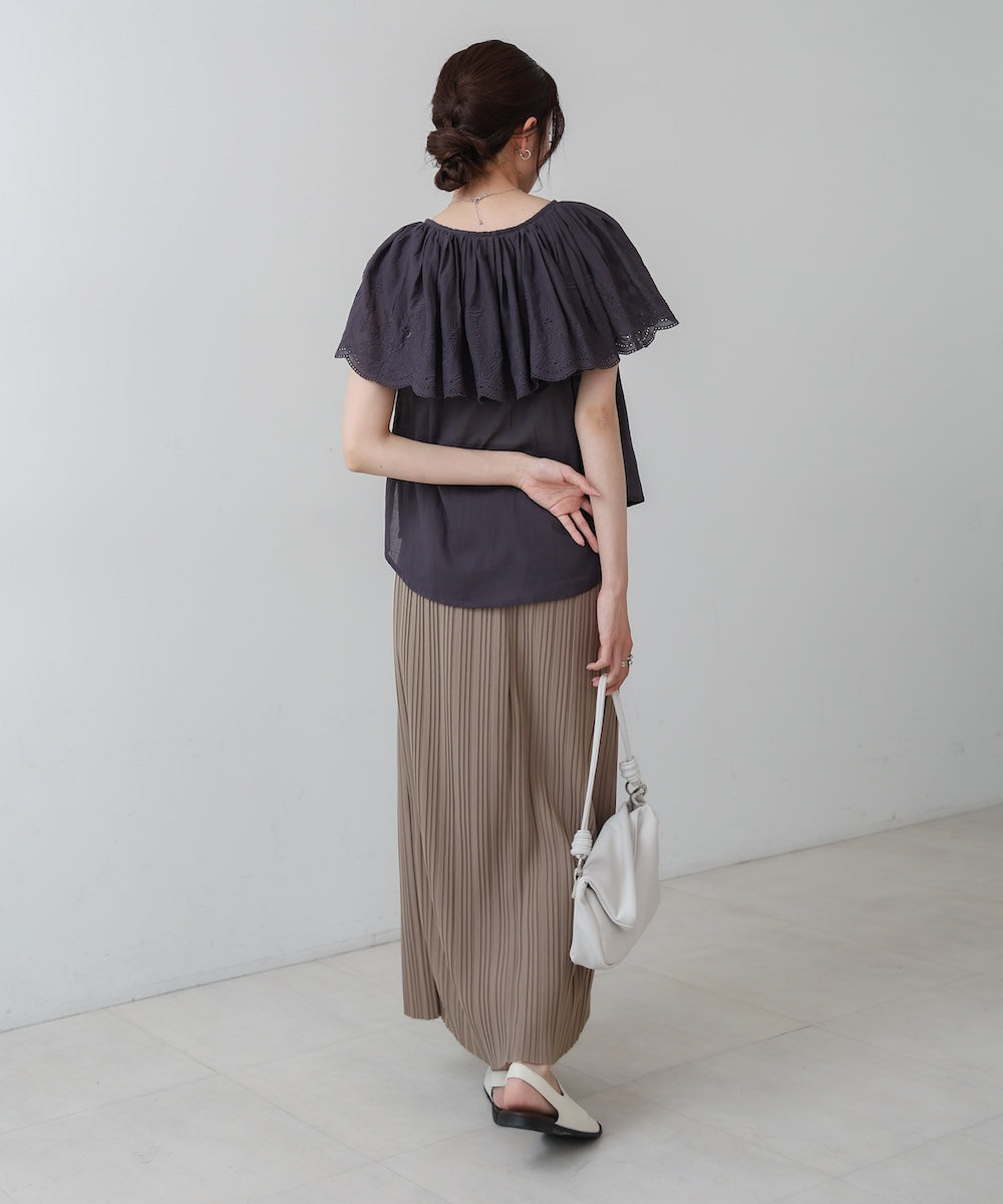 コットンボイルパンチングレースブラウス