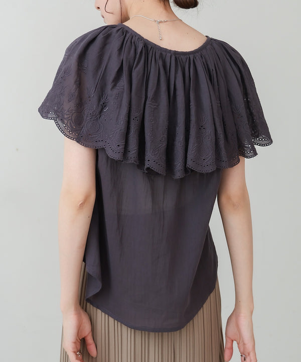 コットンボイルパンチングレースブラウス