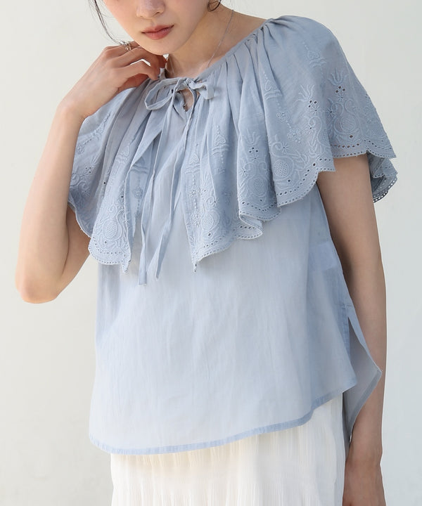 コットンボイルパンチングレースブラウス