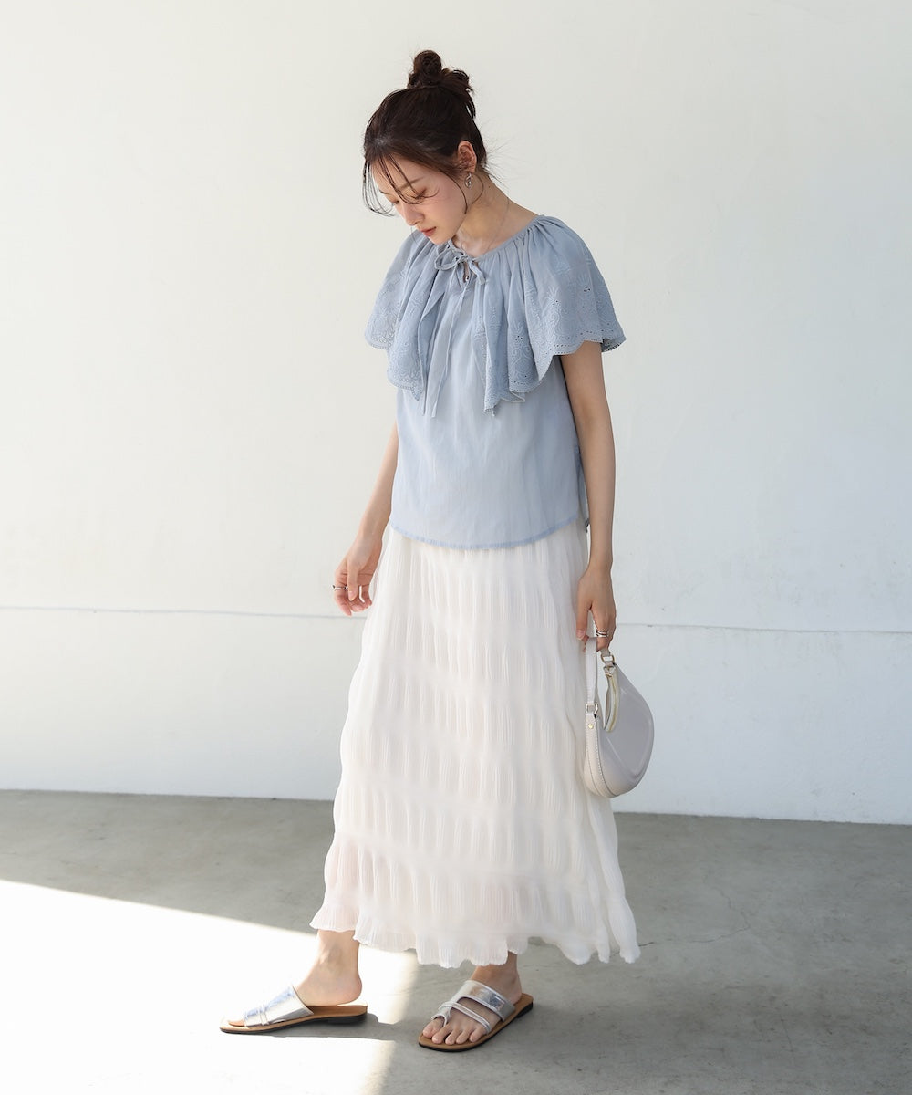 コットンボイルパンチングレースブラウス